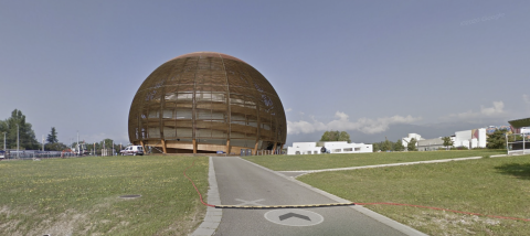 Screenshot of Google Street View, showing the Globe of Science and Innovation at CERN.