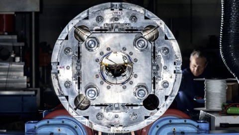 Prototype of a quadrupole magnet for the High-Luminosity LHC.