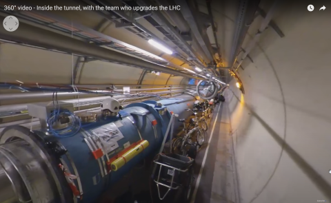 Part of the LHC cavern, as seen through the CERN VR. 