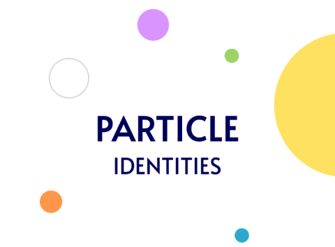 Logo of particle identities quiz, comprising of colourful circles of different sizes.